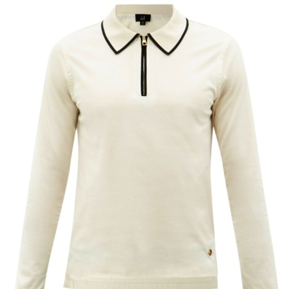 DUNHILL ZIP COLLAR MERCERISED-COTTON POLO SHIRT (EU 54 XXL / U.S. L/XL Size 44")